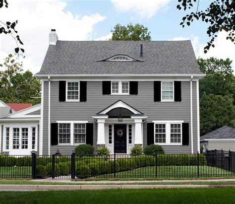 black metal roof on gray house|grey houses with black shutters.